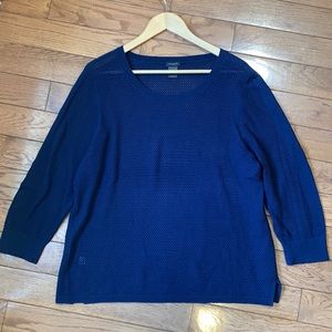 Ann Taylor Factory Open Knit Navy 3/4 Sleeve Sweater